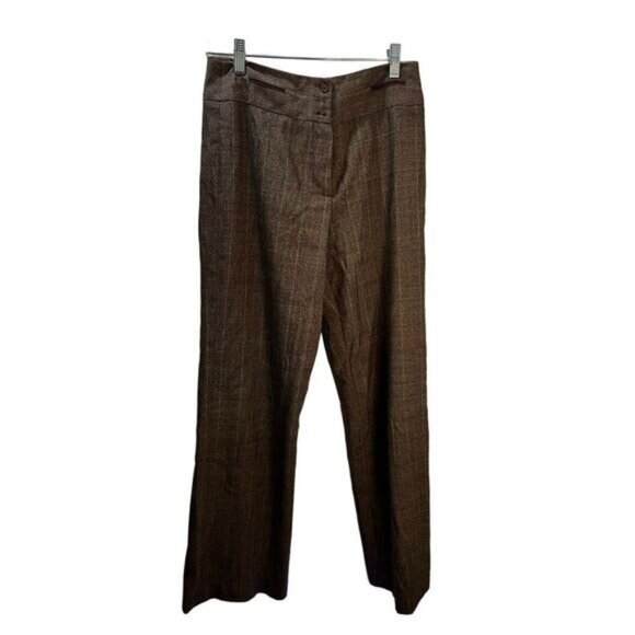 Womens Brown Herringbone High Waisted Trousers Size 6 - Picture 1 of 4